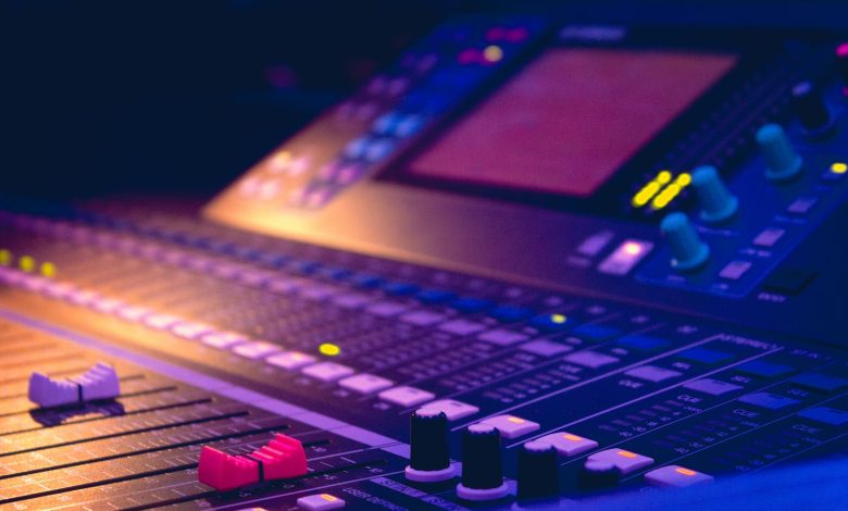 black and purple audio mixer
